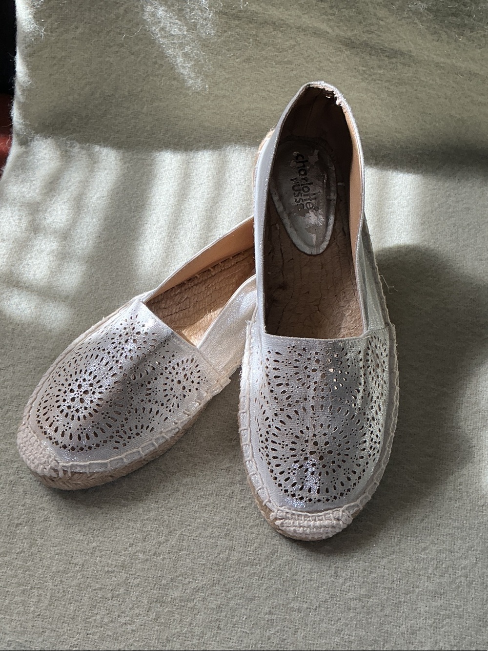 Charlotte Russe White Laser-Cut Espadrilles with Jute Trim